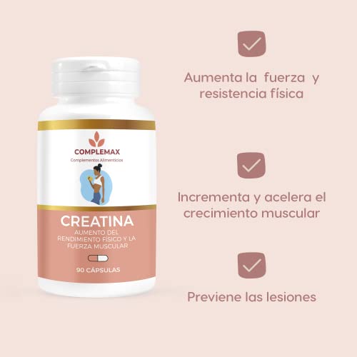 Creatina Monohidratada 90 Cápsulas, Complemento Alimenticio Que Mejora El Rendimiento Físico Y La Fuerza Muscular