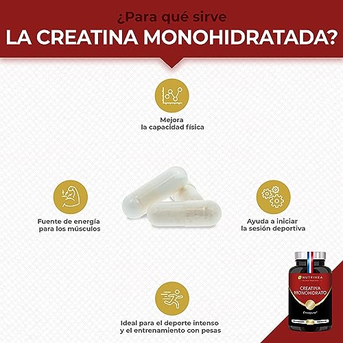 Creatina Monohidratada Creapure - 3000 mg por día - Fórmula 100% Pura Sin Excipientes - Intensidad Deportiva - Rendimiento Físico - Energía - Formato Viaje - 90 Cápsulas Veganas Nutrimea