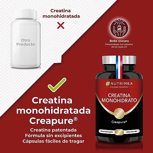 Creatina Monohidratada Creapure - 3000 mg por día - Fórmula 100% Pura Sin Excipientes - Intensidad Deportiva - Rendimiento Físico - Energía - Formato Viaje - 90 Cápsulas Veganas Nutrimea