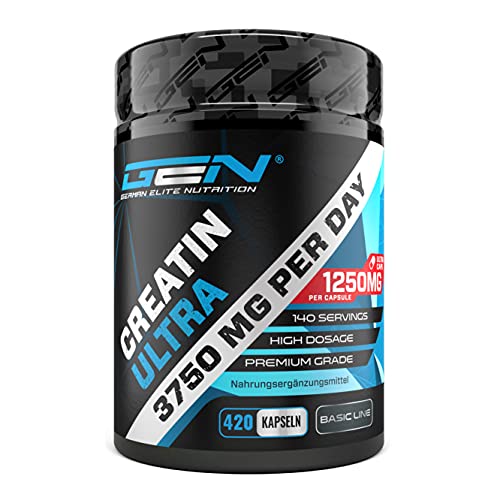 Creatine Ultra Caps - 420 cápsulas con 1250 mg cada una de monohidrato de creatina puro - Premium: Ultrafino + Factor de malla de 200 - Alta dosis