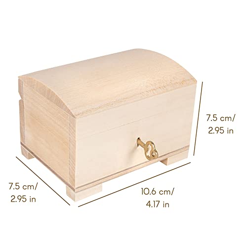 Creative DECO Pequeña Caja de Madera con Llave | 10,6 x 7,5 x 7,5 cm | con Cerradura y Tapa Redondeada | Sin Pintar | Cofre para Decorar Almacenar Joyería y Objetos de Valor Navidad