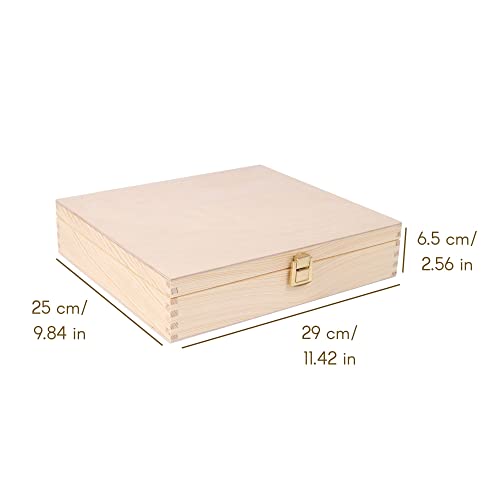 Creative DECO Plana Caja Madera para Decorar con Tapa | 29 x 25 x 6,5 cm | Decoración Decoupage Almacenaje Herramientas Documentos Objetos de Valor Juguetes Navidad