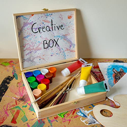 Creative DECO Plana Caja Madera para Decorar con Tapa | 29 x 25 x 6,5 cm | Decoración Decoupage Almacenaje Herramientas Documentos Objetos de Valor Juguetes Navidad