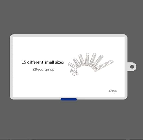 CREEYA Kit Surtido de resortes de compresión, 15 tamaños Diferentes, 225 Piezas, Mini resortes de Acero Inoxidable para Reparaciones, 10 mm - 30 mm de Longitud, 4-6 mm de diámetro Exterior