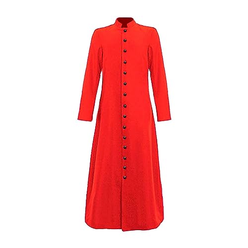 CreoQIJI Sudadera de trabajo para mujer, invierno, hombre, disfraz de sacerdote, túnica romana, cuello alto, medieval, disfraz de manga larga para hombre, rojo, XXXXXL