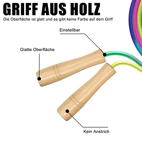 Cresbel Cuerda de saltar para niños: 5 m de largo, mango de madera, cuerda de saltar arco iris para varios jugadores, comba para niños 4, 6, 8, 10 años, cuerda para grupos para saltar la cuerda