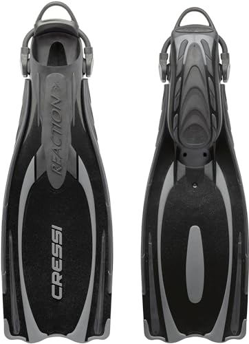 Cressi Fersenbandflosse Reaction EBS Fins Aletas, Unisex, Negro/Plateado, S-M