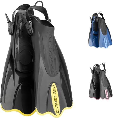 Cressi Palau Saf Fins - Aletas Cortas Ajustables Adultos para Bucear y Nadar, Negro/Amarillo Aletas Cortas, L/XL (44/47)