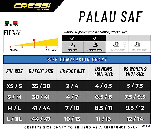 Cressi Palau Saf Fins - Aletas Cortas Ajustables Adultos para Bucear y Nadar, Negro/Amarillo Aletas Cortas, L/XL (44/47)