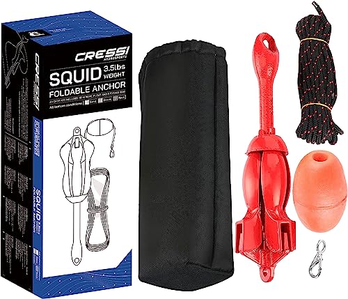 Cressi Squid Foldable Anchor Set Ancla para SUP y kayak de acero de carbono de 1,6 kg, Unisex adulto, Rojo, 1500 gr