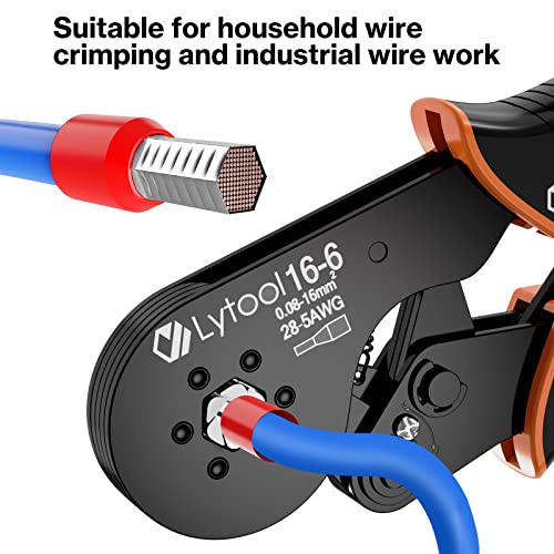 Crimpadora Alicates de Terminales Electricos, Lytool 0.08-16mm² - Crimpadora 16-6 Hex con Punteras Huecas