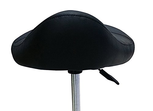 Crisnails® Taburete de Peluquería, Silla de Peluquería, Asiento de Material Cuero Sintético y Diseño Ergonómico, Altura Regulable, Giratorio 360º y Base Estable con 5 Rueditas, Color Negro