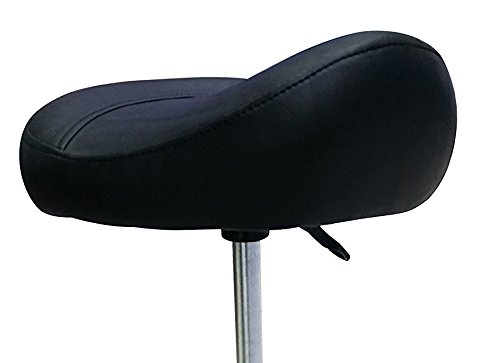 Crisnails® Taburete de Peluquería, Silla de Peluquería, Asiento de Material Cuero Sintético y Diseño Ergonómico, Altura Regulable, Giratorio 360º y Base Estable con 5 Rueditas, Color Negro