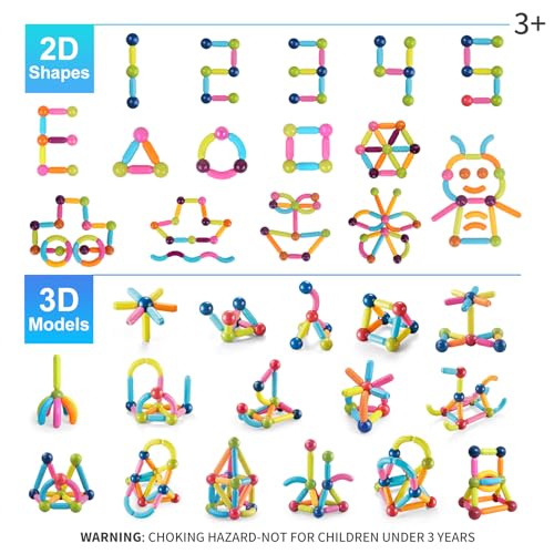 Crokets 51 Piezas Juego Magnético Niños, Juego Imanes, Construcciones Magnéticas, Palos y Bolas Magnéticas, Imanes de Construcción, Regalos para Niños, Juegos Educativos de 3 a 99 años.