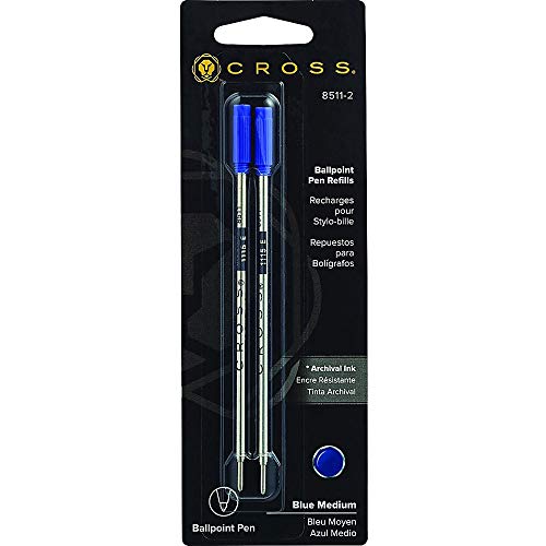 Cross 8511-2 - Pack de recambios para bolígrafos de bola Cross (trazo medio, 2 unidades, tinta azul)