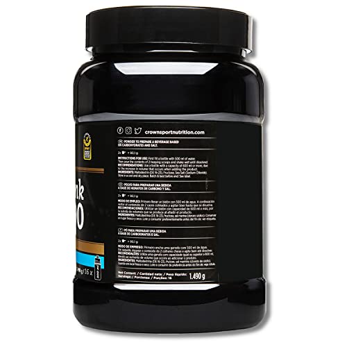 Crown Sport Nutrition HyperDrink 90, Bebida con 90 gramos de carbohidratos en 500 ml y un plus de sodio. Con Maltodextrina y Fructosa en ratio 1:0,8 y sal marina (Bote con 16 tomas)