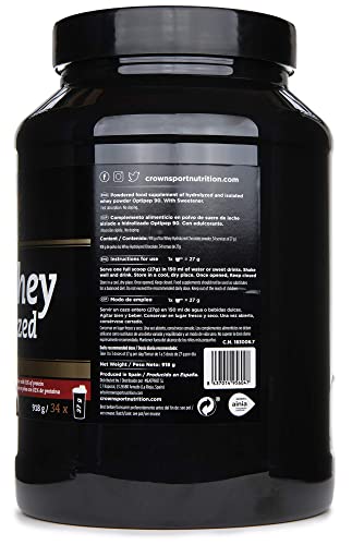 Crown Sport Nutrition ISO Whey Hydrolyzed Optipep 90, Proteína de Suero de Leche Hidrolizada, Sabor de Chocolate - 918 g