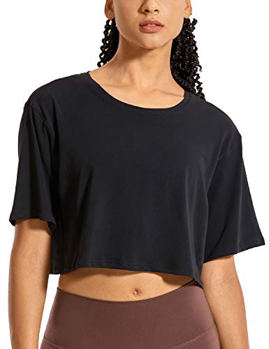 CRZ YOGA Mujer Deportiva Camiseta Corta de Manga Corta tee de Tirantes Negro 40