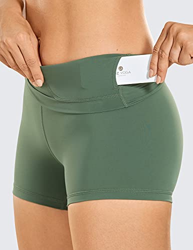 CRZ YOGA Mujer Pantalones Cortos Motociclista Pantalones Cortos de Entrenamiento Atléticos Yoga Mallas para Correr - 7 cm Verde Vibrante 40