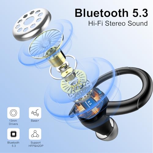 Csasan Auriculares Inalambricos Deportivos, Auriculares Bluetooth 5.3 con HD Micrófono, 48H de Reproducción HiFi Estéreo Cascos Inalambricos con Pantalla LED, Auriculares Impermeables Running, Negro