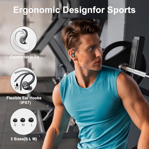 Csasan Auriculares Inalambricos Deportivos, Auriculares Bluetooth 5.3 con Llamada Clara CVC8.0, 48H de Reproducción HiFi Estéreo Cascos Inalambricos con Pantalla LED, IP7 Impermeables/Running/Sport