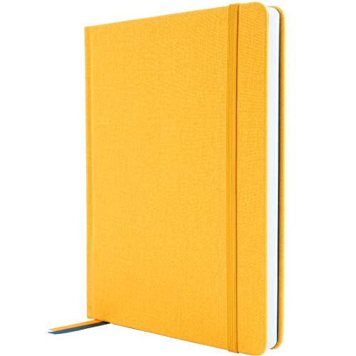 Cuaderno A5 (ish) de tapa dura, papel rayado, páginas numeradas y bolsillo, diario / bujo, amarillo mostaza (amarillo)