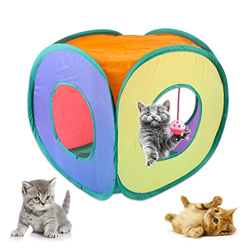 Cubo para Gatos, campaña para Gatos Tela poliéster, túnel Plegable para Gatos con Campanas integradas, casa rodante Abierta Duradera para Gatitos, caseta portátil para Gatos para gatit