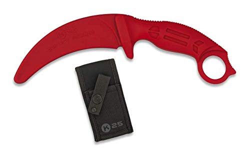 Cuchillo Entrenamiento Karambit goma Rojo Hoja 10,6 para entrenar artes marciales, dummy, airsoft, paintball, practicar , decoración, 100% seguro K25 32335 + Portabotellas de regalo