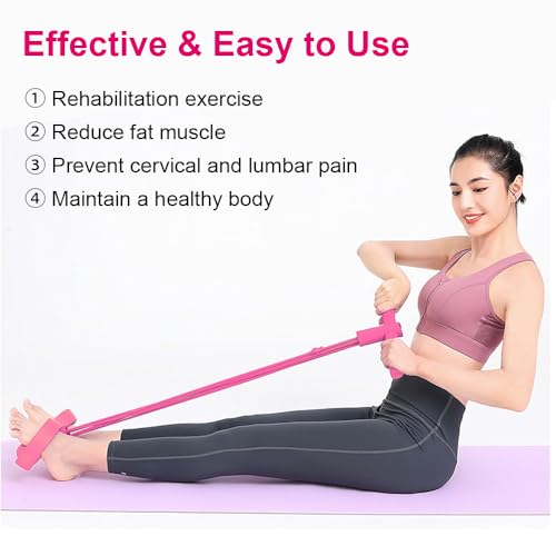 Cuerda de tracción elástica multifunción para pedal,Home Cuerda de tensión elástica de 4 tubos para ejercicios abdominales, para abdominales, talla, brazo, piernas, estiramiento, adelgazamiento (rosa)