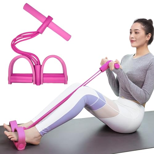 Cuerda de tracción elástica multifunción para pedal,Home Cuerda de tensión elástica de 4 tubos para ejercicios abdominales, para abdominales, talla, brazo, piernas, estiramiento, adelgazamiento (rosa)