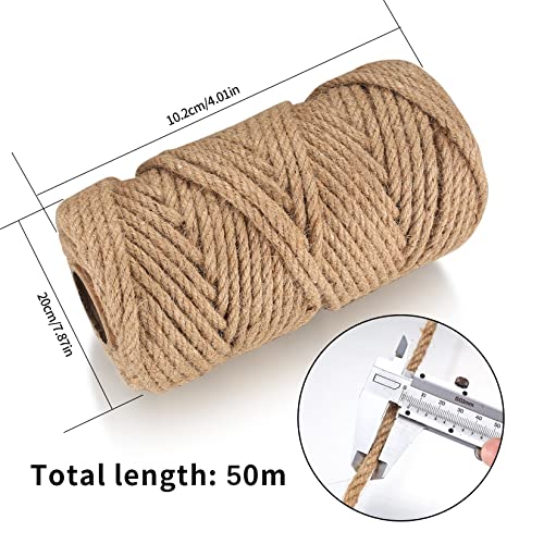 Cuerda de Yute, 6mm x 50m Cuerda de Cáñamo Natural, Rollo de Corde Yute para Embalaje, Decoración, Jardinería, Fotos, Regalos, Manualidades