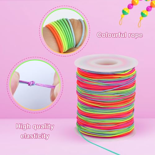 Cuerda Elástica de 100 m, 1.0mm Cuerda de Manualidades de Tela,Elástico Cuerda de Abalorios Cordón Elástico con 0.5mm Hilo de Abalorios Transparente,Hilo de Colores para Bricolaje Hacer Collar Joyerí