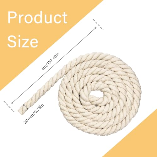 Cuerda Macrame, Soga Gruesa, Cuerda Manualidades, Rollo de Cuerda Algodon, Adecuado para Regalos Artesanales Diy (20mm*4m)