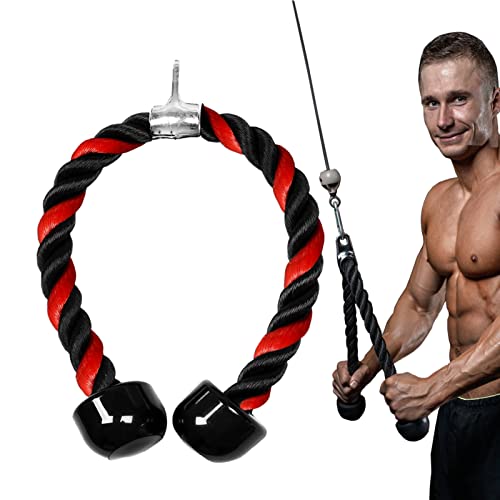 Cuerda Tríceps Bíceps Mango Largo para Trabajo Pesado Nailon Cuerda Extremos de Goma Maciza con Mosquetón para Culturismo Gimnasio Accesorios (Rojo 70CM)