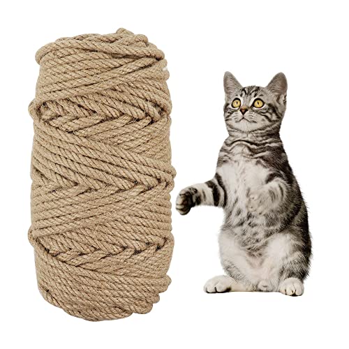 Cuerda Yute Cuerda Sisal 6mm de Diámetro Gruesa Cuerda Sisal Gatos 50m de Longitud Fibra Natural Hilo Bramante para Gato Rascando Correas de Postre de Jardín de Jardinería