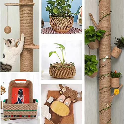 Cuerda Yute Cuerda Sisal 6mm de Diámetro Gruesa Cuerda Sisal Gatos 50m de Longitud Fibra Natural Hilo Bramante para Gato Rascando Correas de Postre de Jardín de Jardinería