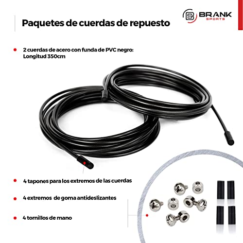 Cuerdas de Repuesto BRANK SPORTS para Cuerda de Saltar - Longitud de 3m - Cuerdas de Saltar para Adultos, Hombres, Mujeres y Niños - Cuerda de Velocidad para Boxeo y Gimnasio - Apta Cuerdas con Pesas