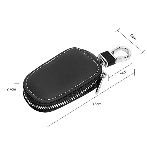 Cuero Estuches de Llave,Clave del Coche Titular de la Caja Cartera Llavero de Cremallera Clave del Coche Titular de la Caja Monedero para Hombres y Mujeres(Negro)