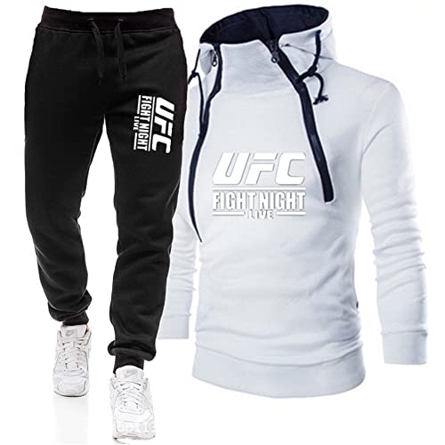 CUIYX Sudadera Conjunto de Sudadera con Capucha para Hombre, Traje de Entrenamiento Deportivo MMA con Estampado UFC de Invierno, Regalos para fanáticos de los Eventos en Vivo de UFC