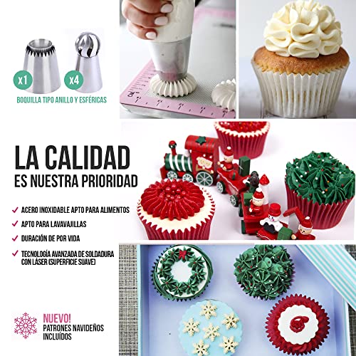 CukkiCakes Boquillas Rusas de Repostería - Set Decoración de Cupcakes y Tartas (92pcs): 65 Boquillas + 20 Mangas Pasteleras Desechables + Bolsa Silicona Reutilizable + 4 Adaptadores + Accesorios