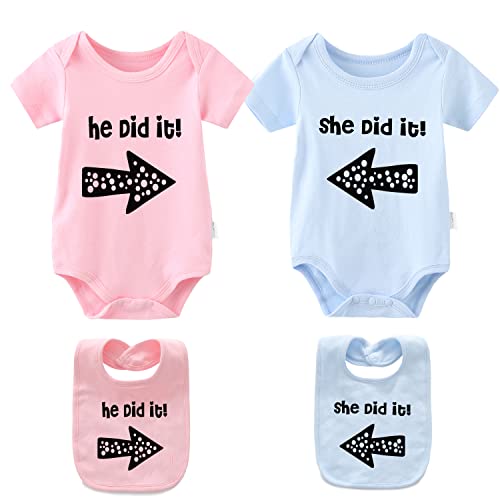 culbutomind Body para bebé gemelos, con texto en inglés "She He did it", Multicolor Bp, 9 mes