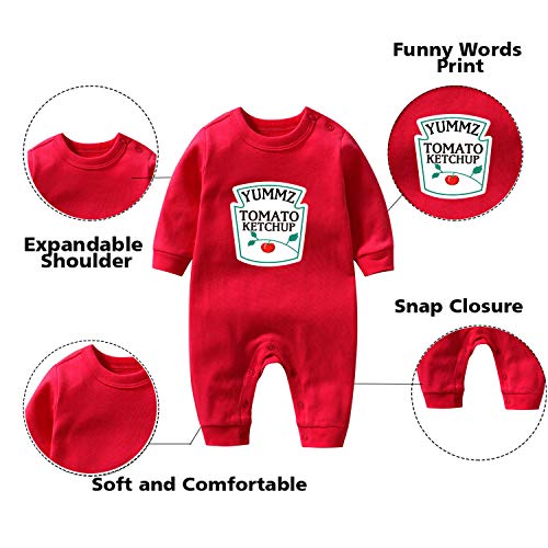 culbutomind Ropa Bebé Gemelo Yummz Tomato Ketchup Bebé Niños Recien Divertido Pijama para Bebé 2 Piezas Mono para Niños(RY Romper 6m)