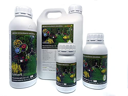 CULTIVERS Fertilizante Universal Ecológico Líquido de 5L. Abono 100% Orgánico y Natural. Solución NPK (4-1-7) con Micronutrientes (B, CU, Fe, MN, Mo Y Zn) con Aminoácidos