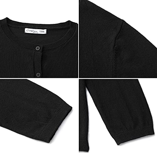 CUNYI Cárdigan para Niñas Rebeca de Punto Algodón Cuello Redondo Suéter Ligero con Botones Uniforme Escolar para Niña, Negro 120