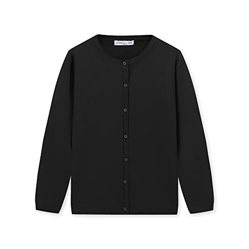 CUNYI Cárdigan para Niñas Rebeca de Punto Algodón Cuello Redondo Suéter Ligero con Botones Uniforme Escolar para Niña, Negro 120