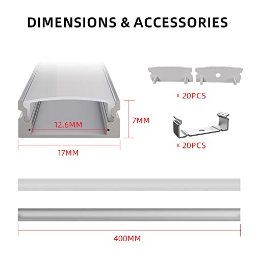 CUQI Perfil LED, Perfil de Aluminio LED de 10 x 40CM con Cubierta de PC Lechoso, Tapas de Extremo y Soporte de Montaje para Tiras LED (10 piezas)