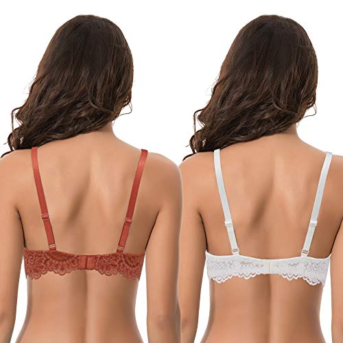 Curve Muse con Aros para Mujer, Talla Grande, Push up, Sujetadores de Encaje con Copa y Media- Paquete de 2-Crema,Óxido-90F