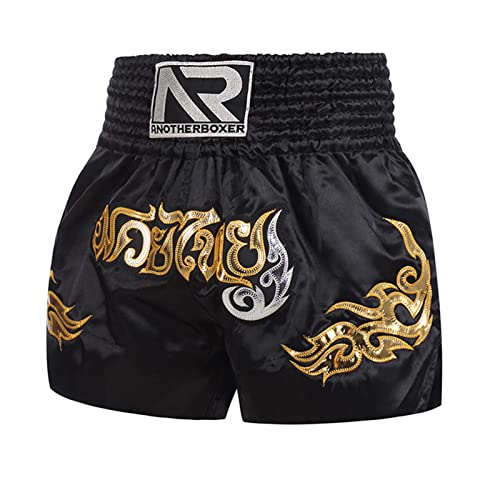 CUSROS Muay Thai Boxing Fighting Shorts, Ropa deportiva Concurso de entrenamiento transpirable Muay Thai Rope Design Arts Martial Backboxing Shorts Ropa Negro l L