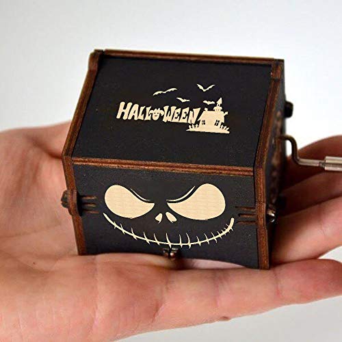 Cuzit Caja de música de madera con texto en inglés "This is Halloween Tune" The Nightmare Before Christmas" grabada con manivela de mano, caja musical de madera