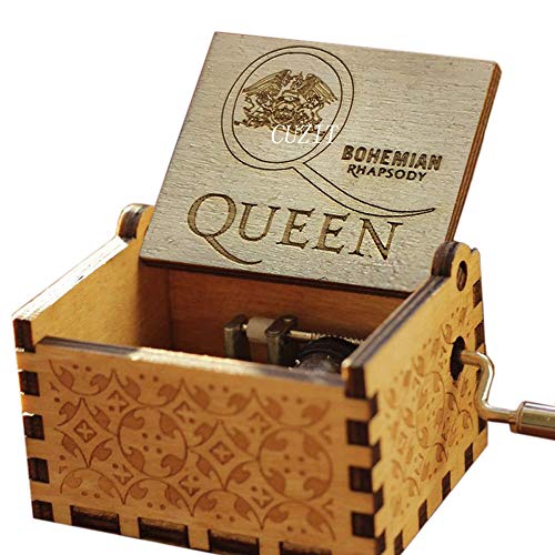 Cuzit Reina caja de música, Greatest Hits Queen BOHEMIAN RHAPSODY Antiguo Tallado Manivela de Madera Caja Musical de Madera Caja